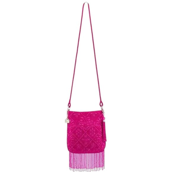 Mary Frances Fringe Benefit Bold Pink Beaded Embroidered Crossbody Handbag - Picture 5 of 16